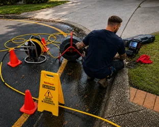 Plumber inspecting a blocked drain in Horningsea Park