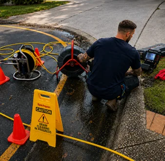 Burst drain pipe being repaired in Horningsea Park